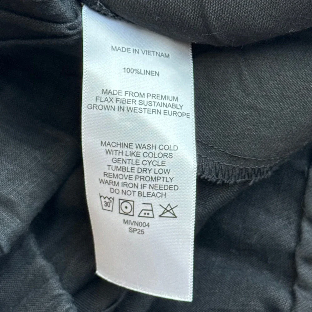 Quince Black 100% European Linen Pants 2X Elastic Waist breathable lightweight